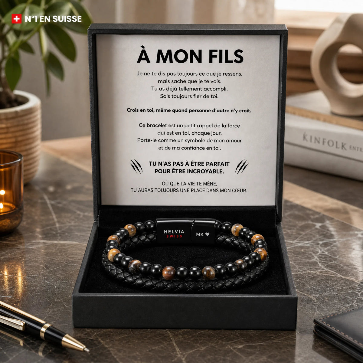 Bracelet Personnalisé Œil de Tigre « À Mon Fils » HELVIA SWISS
