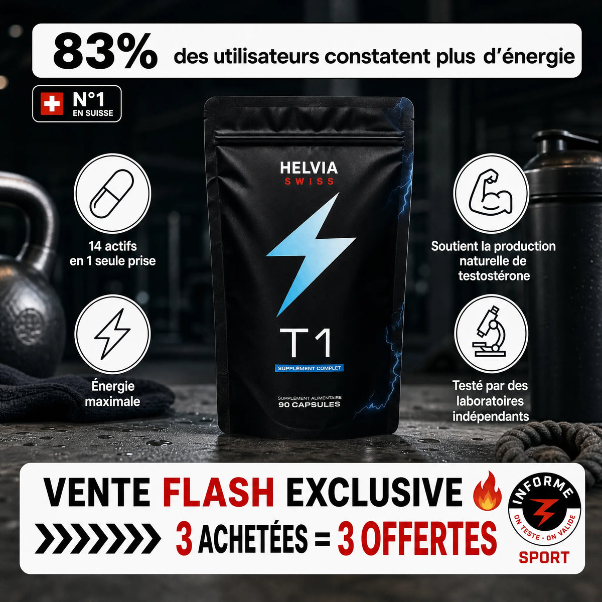 Complexe Testostérone Naturelle – 14 Actifs — Booster Naturel HELVIA SWISS