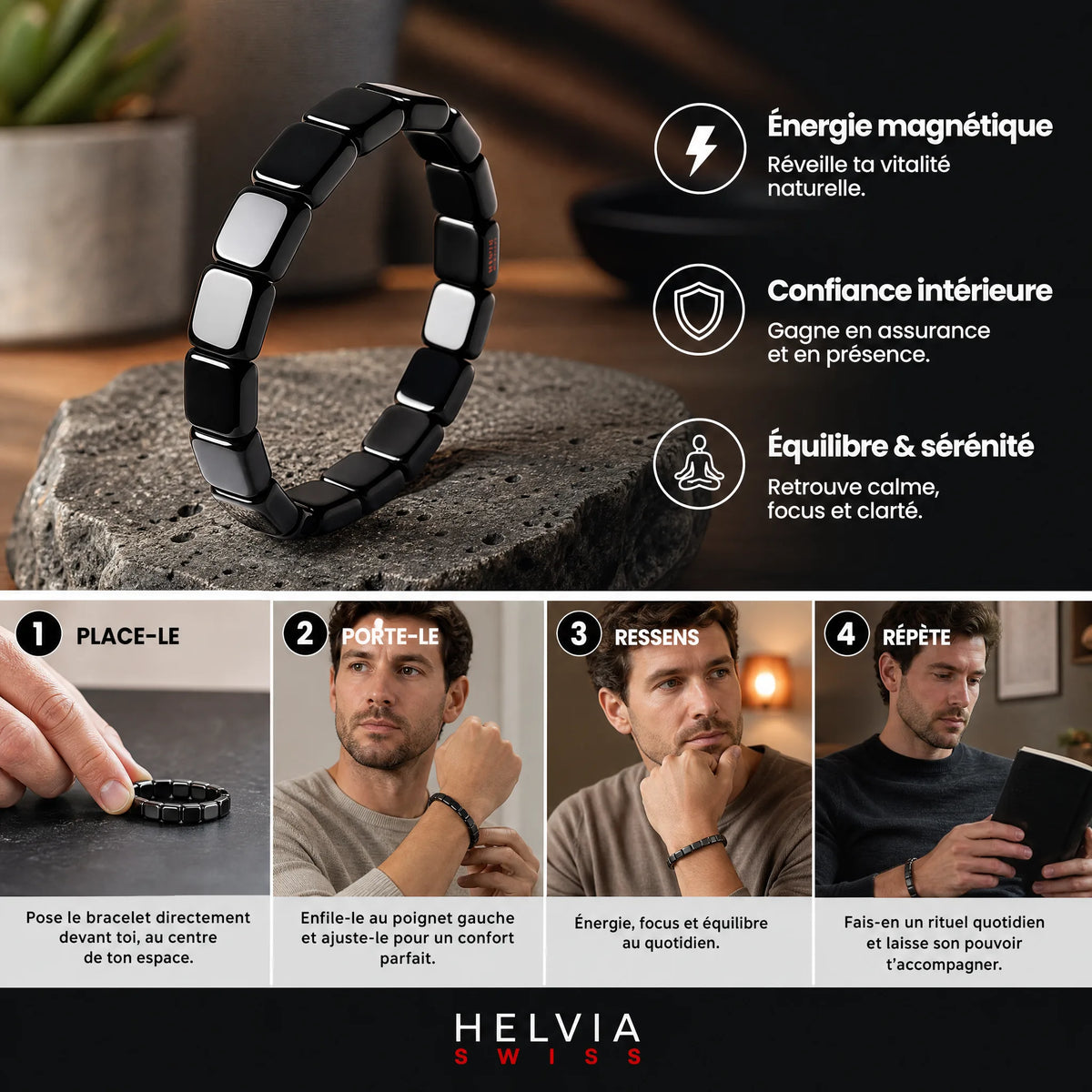 Bracelet Hématite Magnétique - HELVIA SWISS