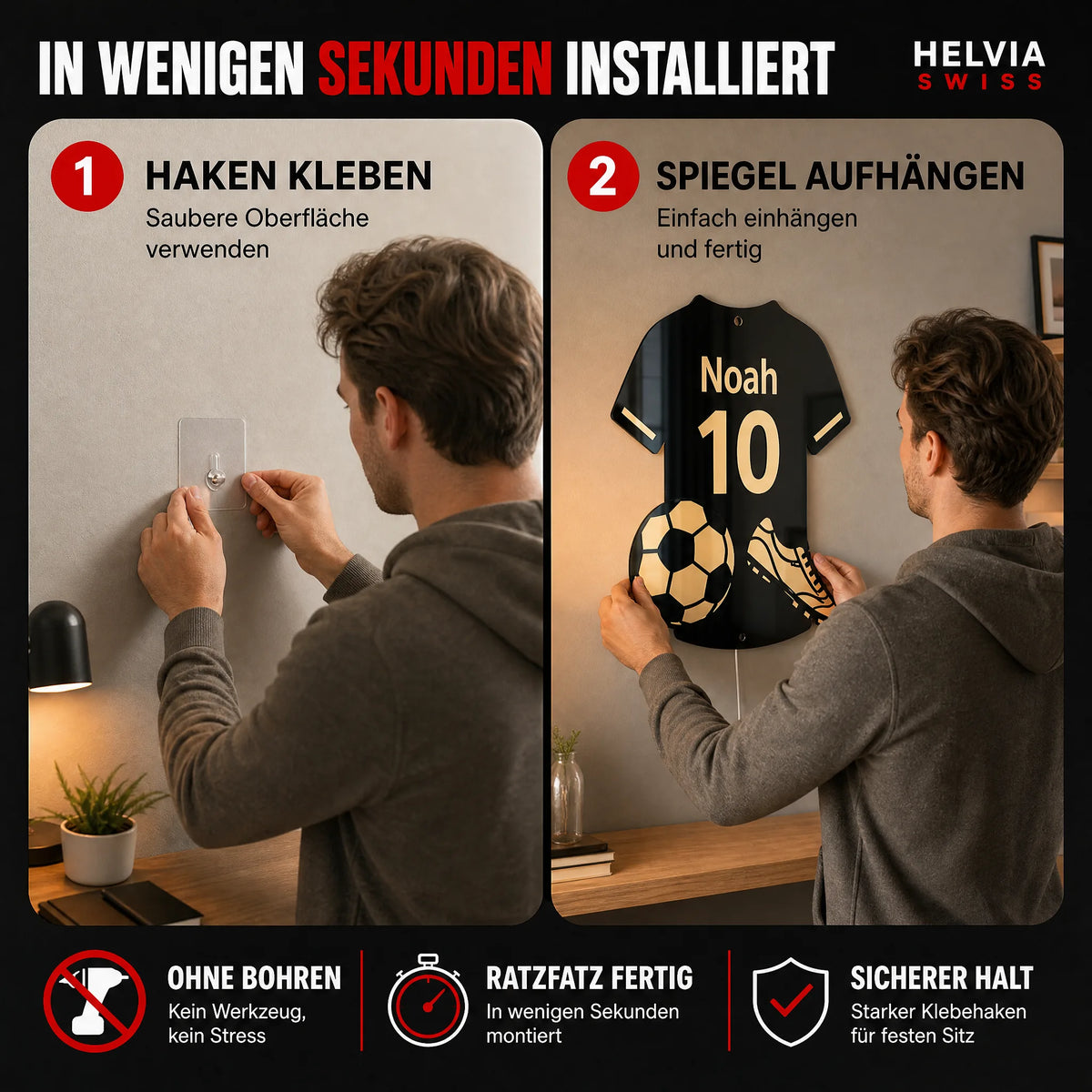 Personalisierter LED Fussball-Spiegel HELVIA SWISS