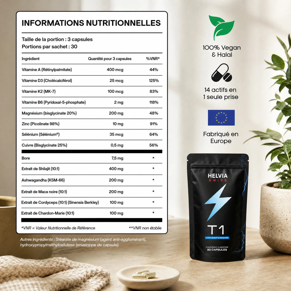 Complexe Testostérone Naturelle – 14 Actifs — Booster Naturel HELVIA SWISS
