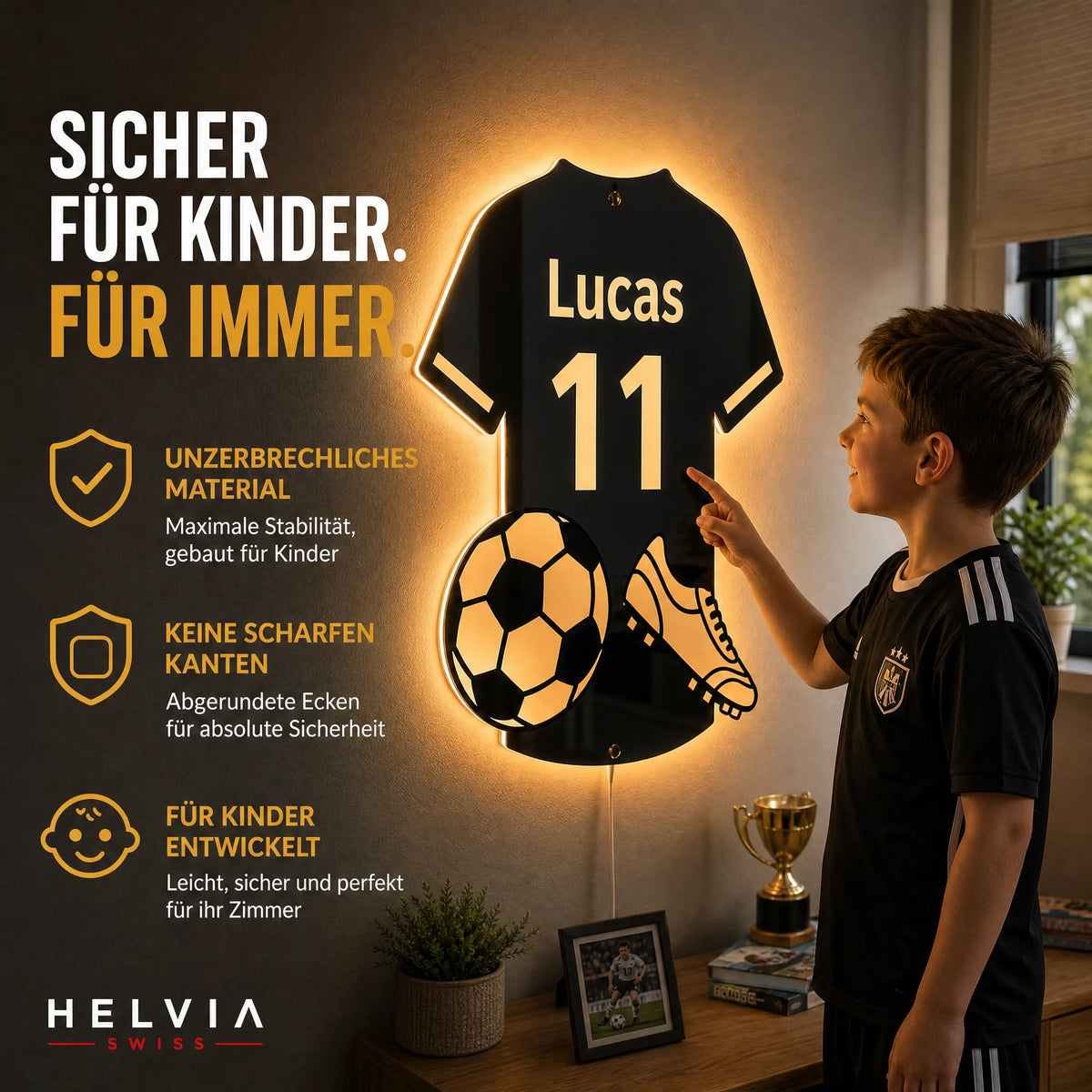 Personalisierter LED Fussball-Spiegel HELVIA SWISS