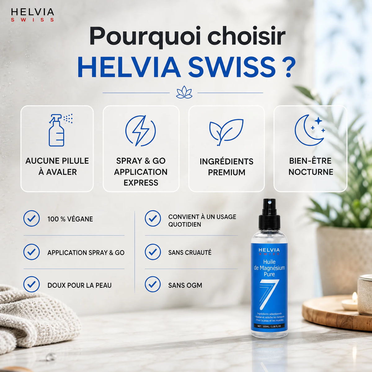 Spray Magnésium Pur Sommeil Profond HELVIA SWISS