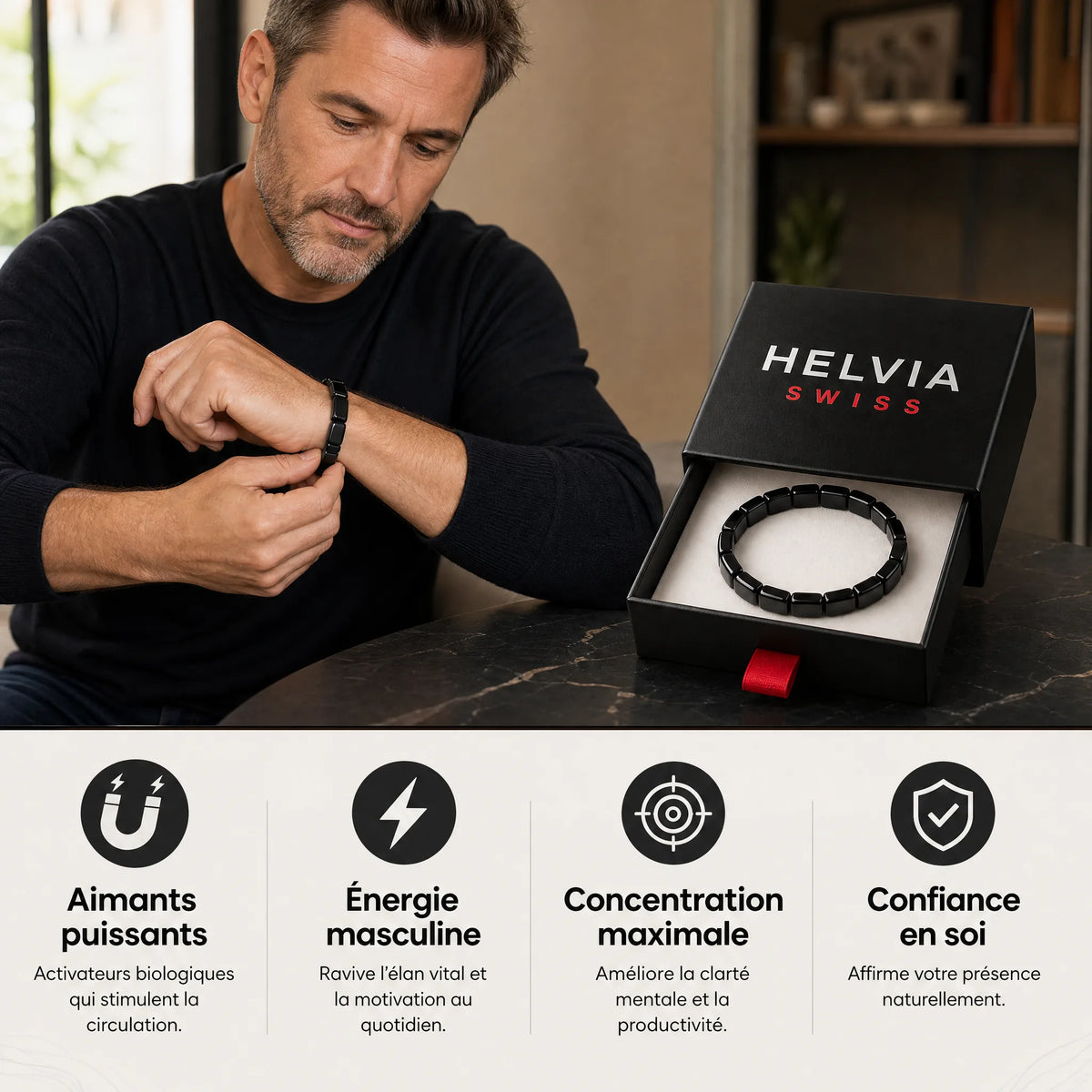 Bracelet Hématite Magnétique - HELVIA SWISS