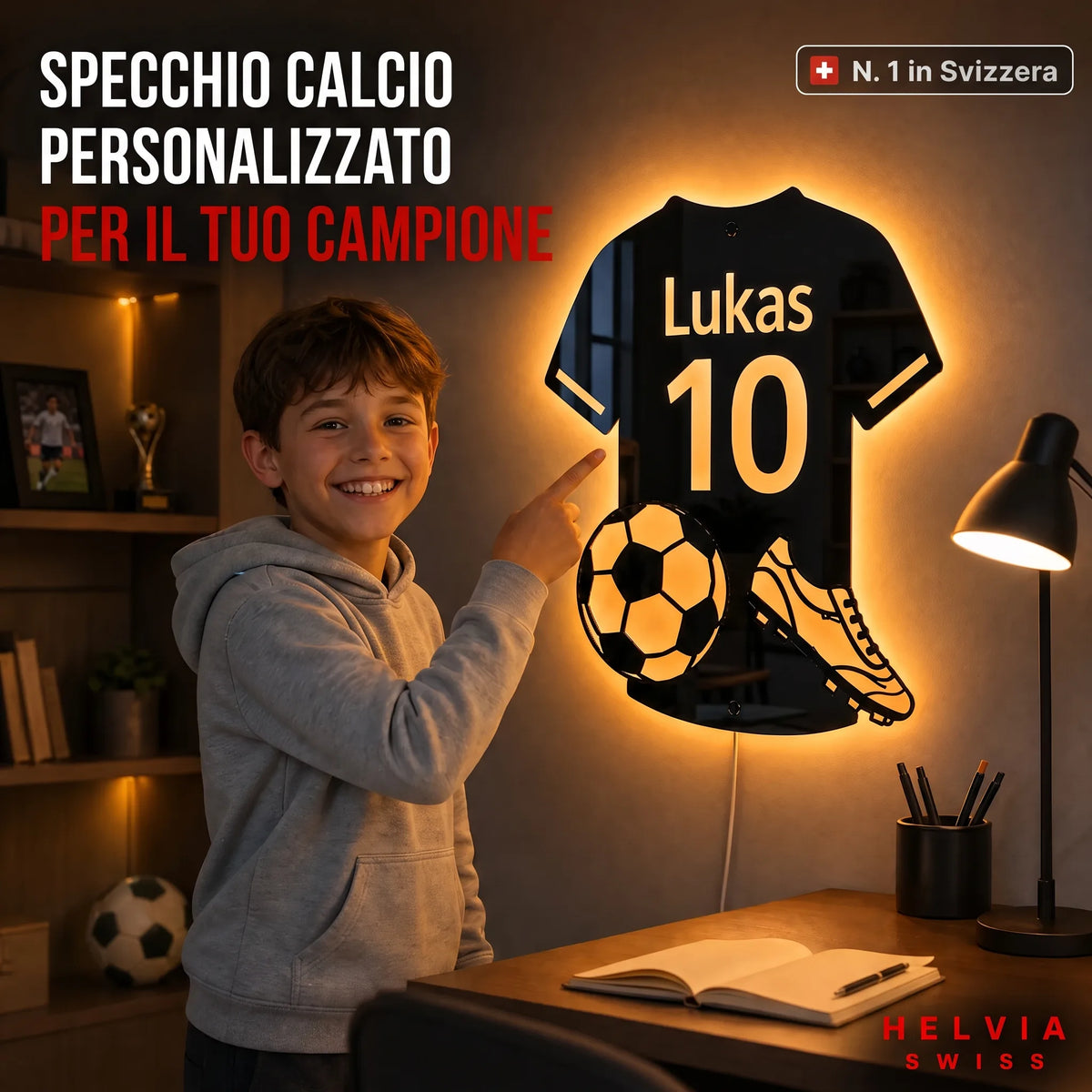 Specchio LED Calcio Personalizzato HELVIA SWISS
