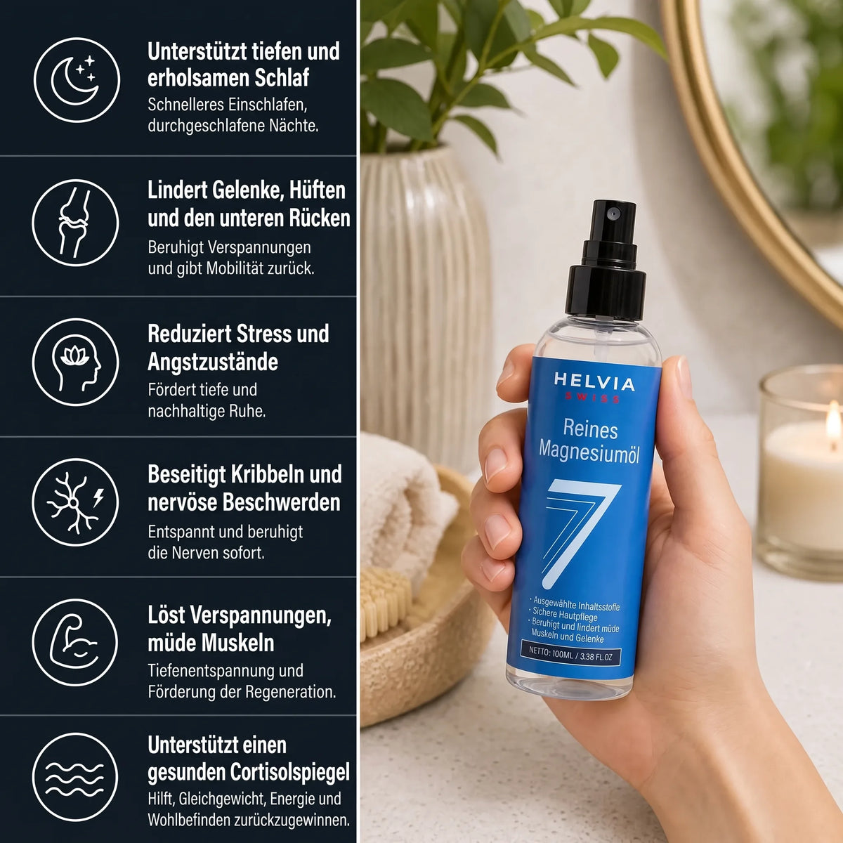 Reines Magnesium Spray Tiefer Schlaf HELVIA SWISS