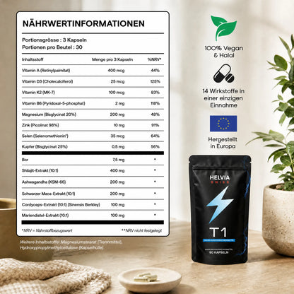 Natürlicher Testosteron-Komplex – 14 Wirkstoffe — Natürlicher Booster HELVIA SWISS