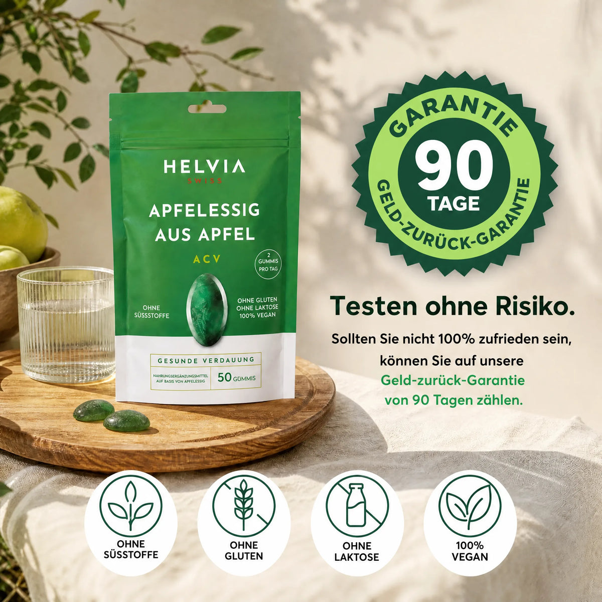 Apfelessig Gummies - Flacher Bauch & Verdauung HELVIA SWISS
