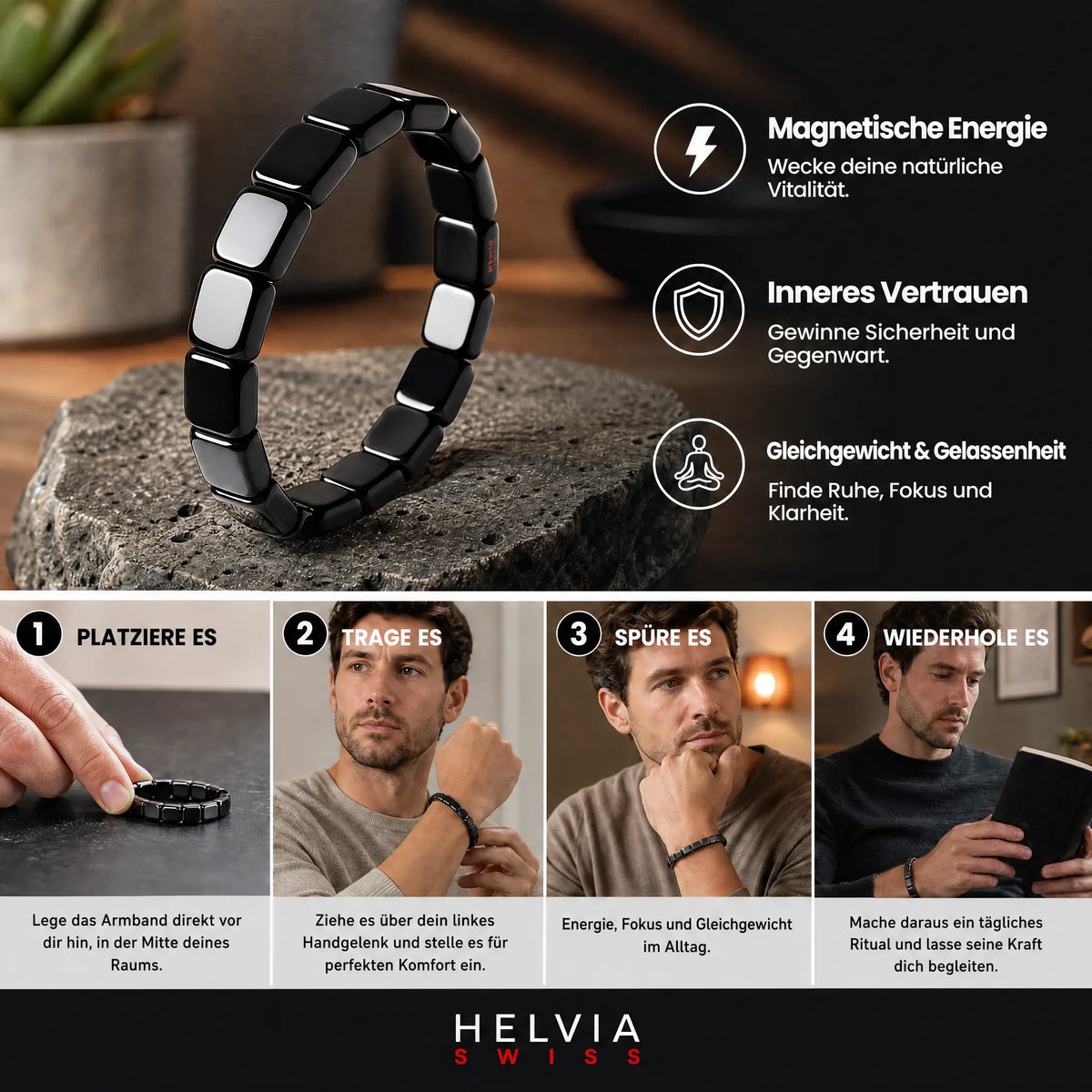 Magnetisches Hämatit-Armband - HELVIA SWISS
