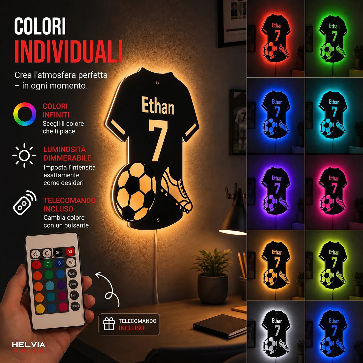 Specchio LED Calcio Personalizzato HELVIA SWISS