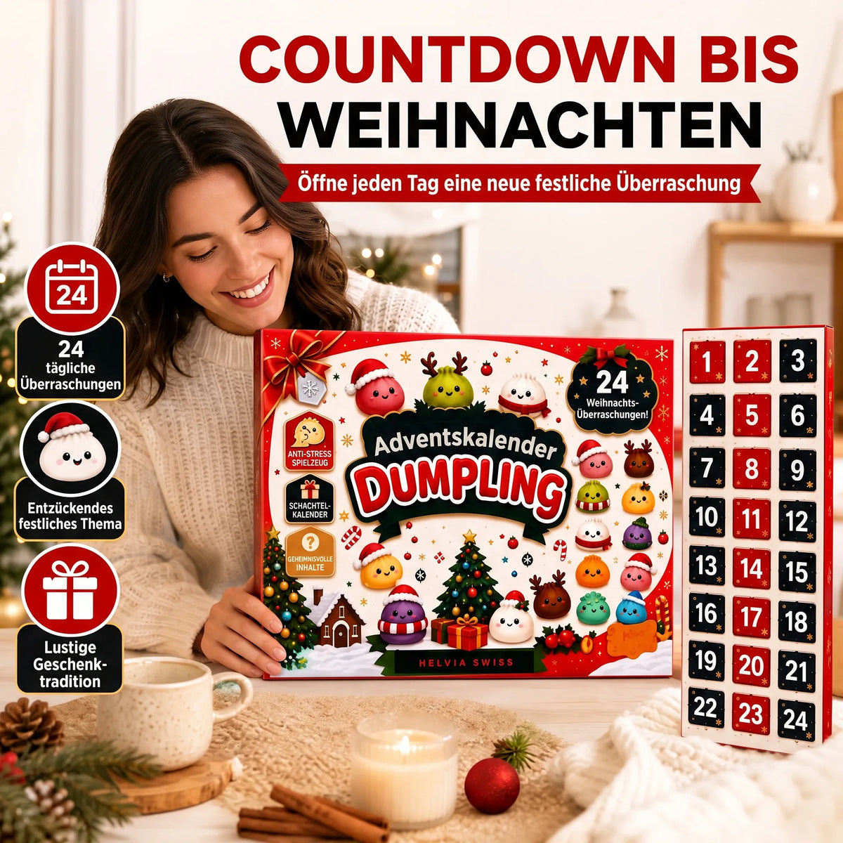 Dumpling Squishy Adventskalender 2026 HELVIA SWISS