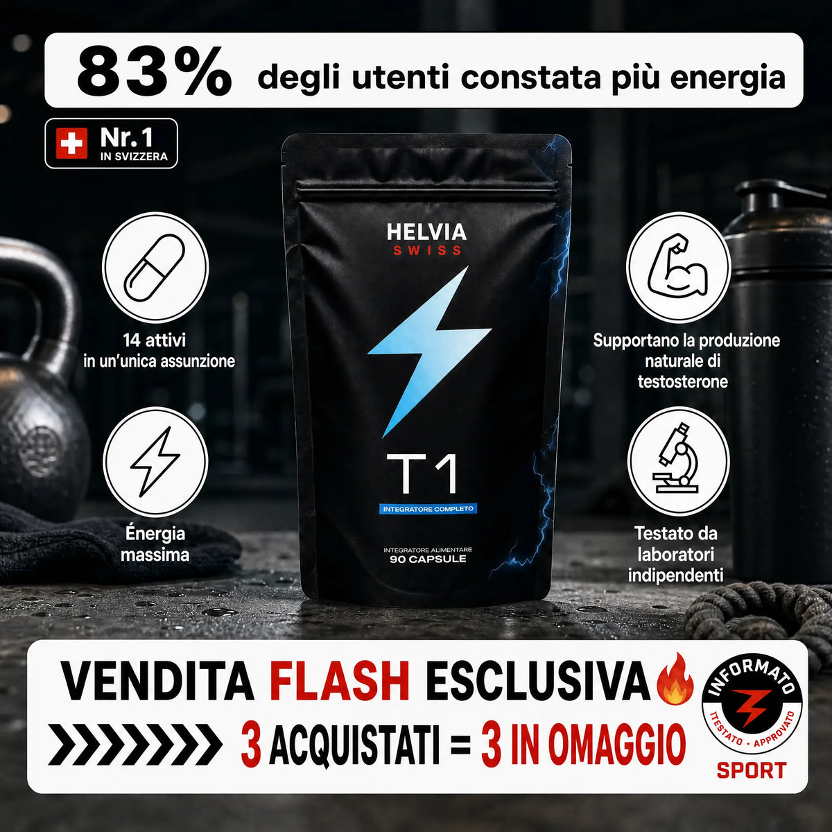 Complesso Testosterone Naturale – 14 Attivi — Booster Naturale HELVIA SWISS