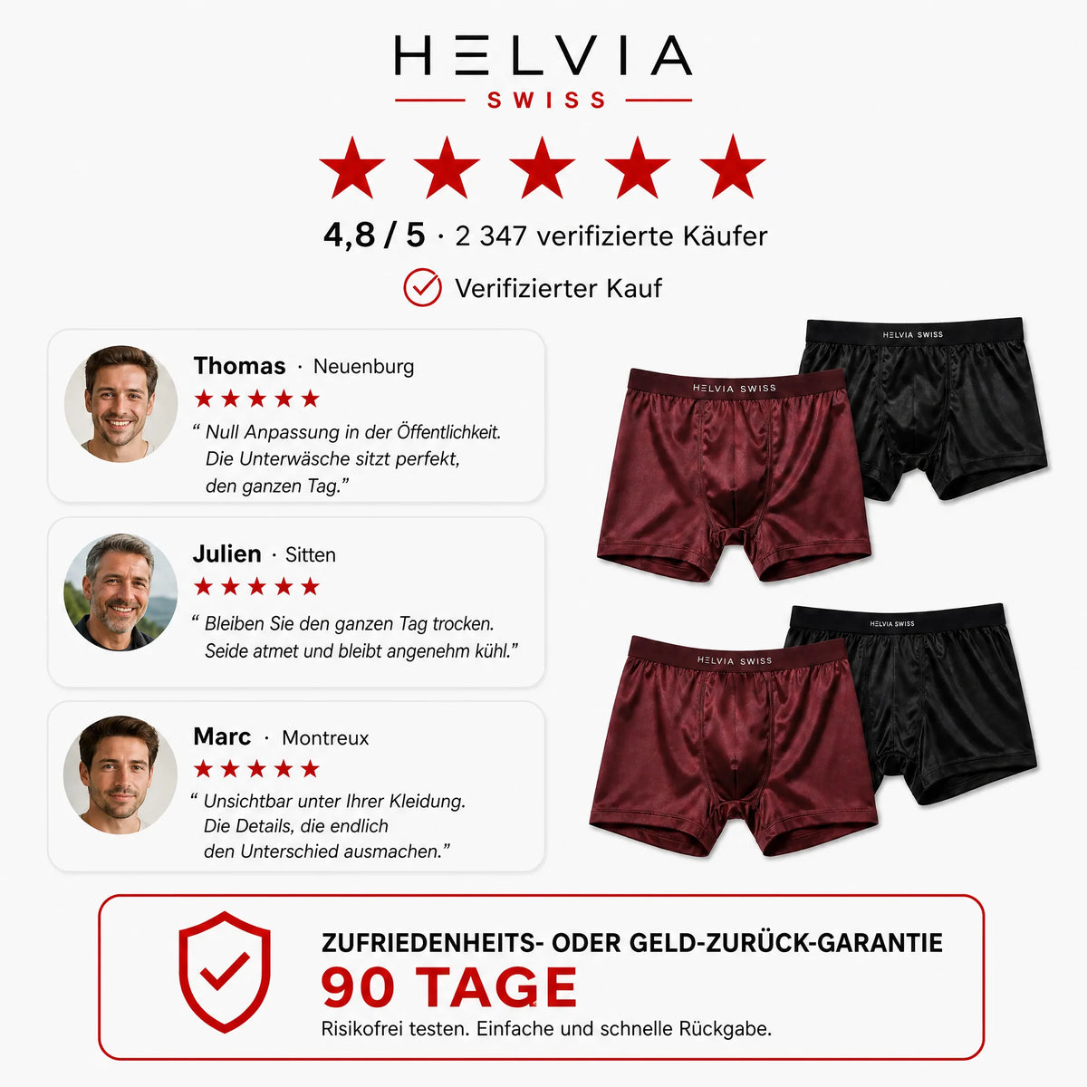 Boxer aus Premium-Seide Absoluter Komfort HELVIA SWISS