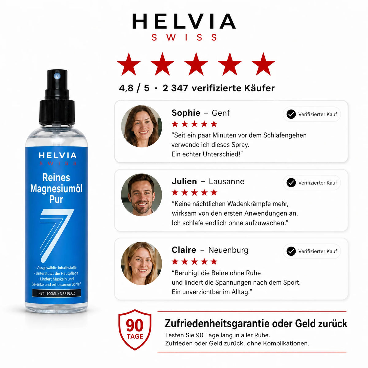 Reines Magnesium Spray Tiefer Schlaf HELVIA SWISS