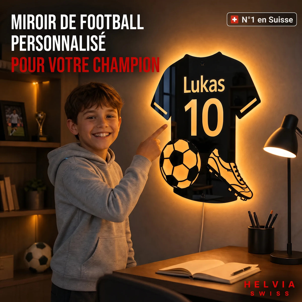 Miroir LED Football Personnalisé HELVIA SWISS
