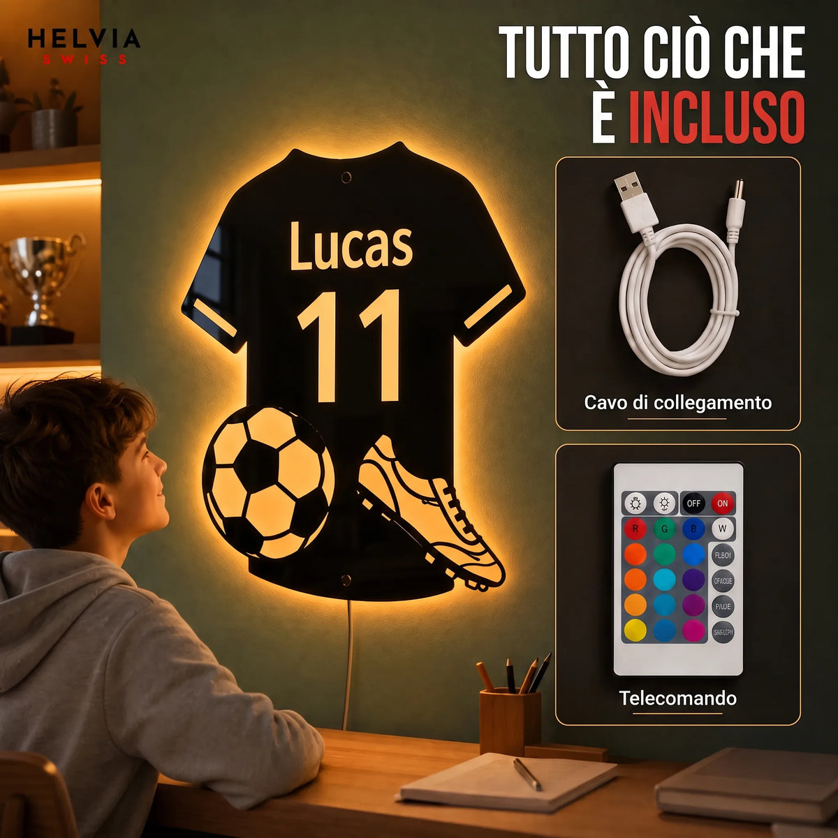 Specchio LED Calcio Personalizzato HELVIA SWISS