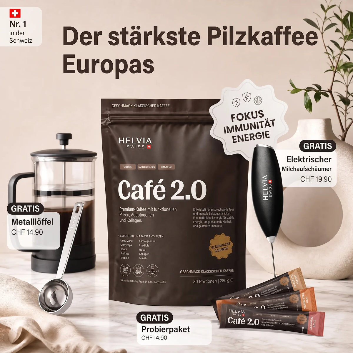 Coffee 2.0 — Kaffee mit Funktionellen Pilzen HELVIA SWISS