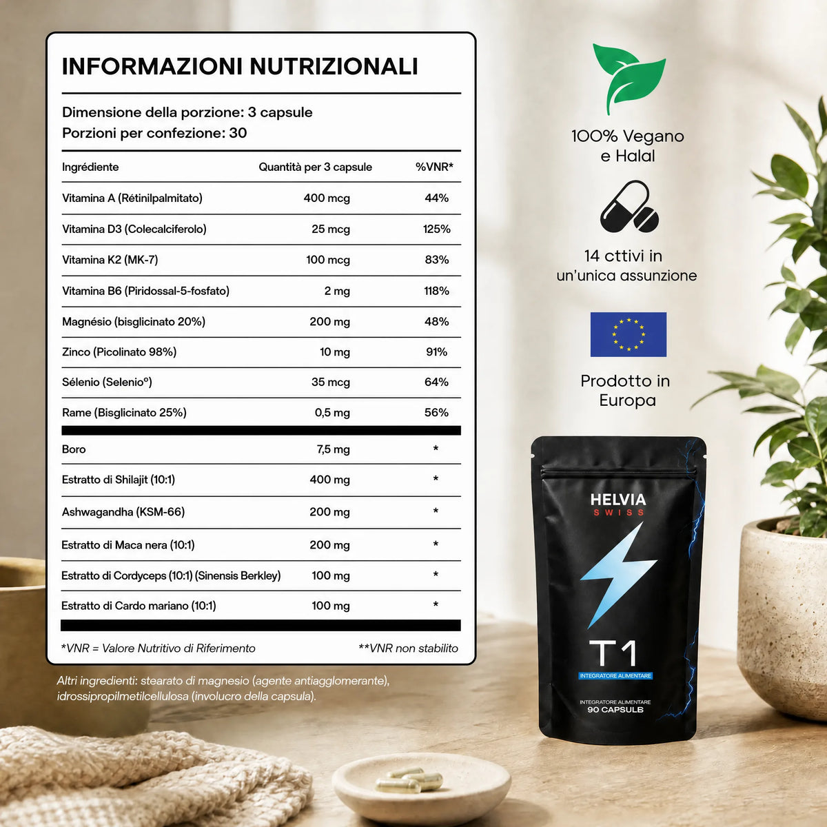 Complesso Testosterone Naturale – 14 Attivi — Booster Naturale HELVIA SWISS