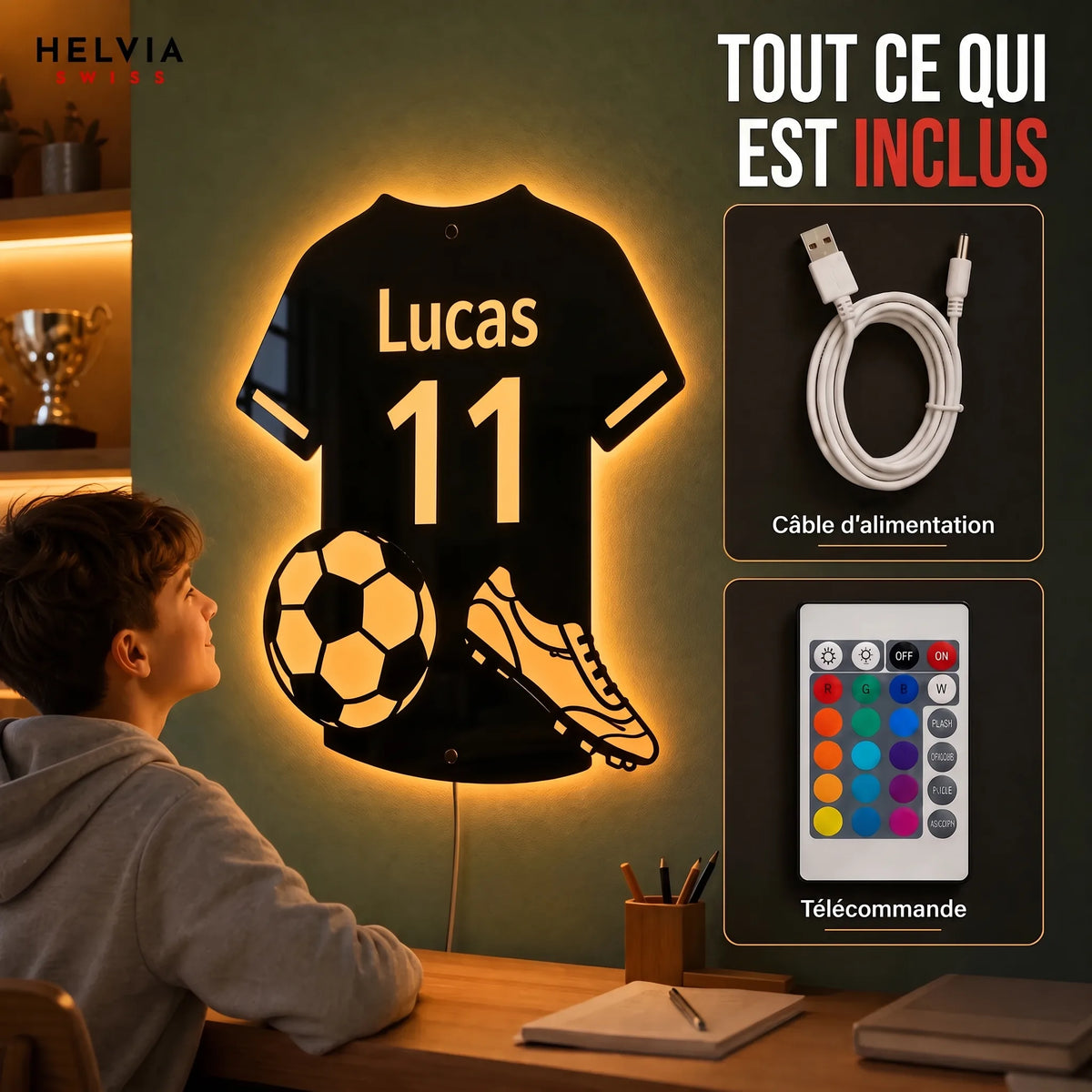Miroir LED Football Personnalisé HELVIA SWISS