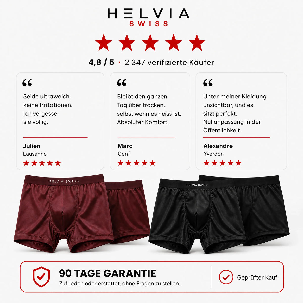 Boxer aus Premium-Seide Absoluter Komfort HELVIA SWISS