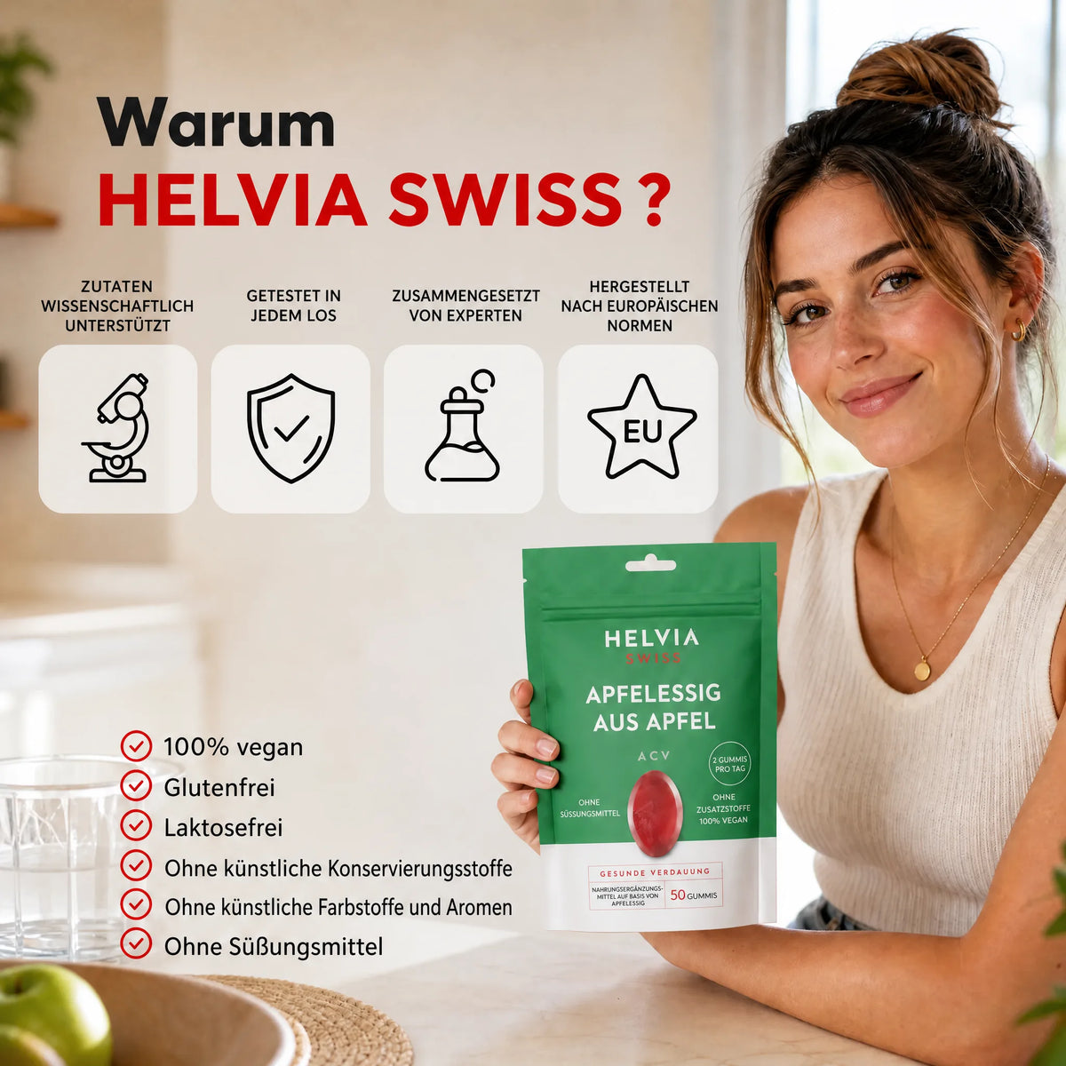 Apfelessig Gummies - Flacher Bauch & Verdauung HELVIA SWISS