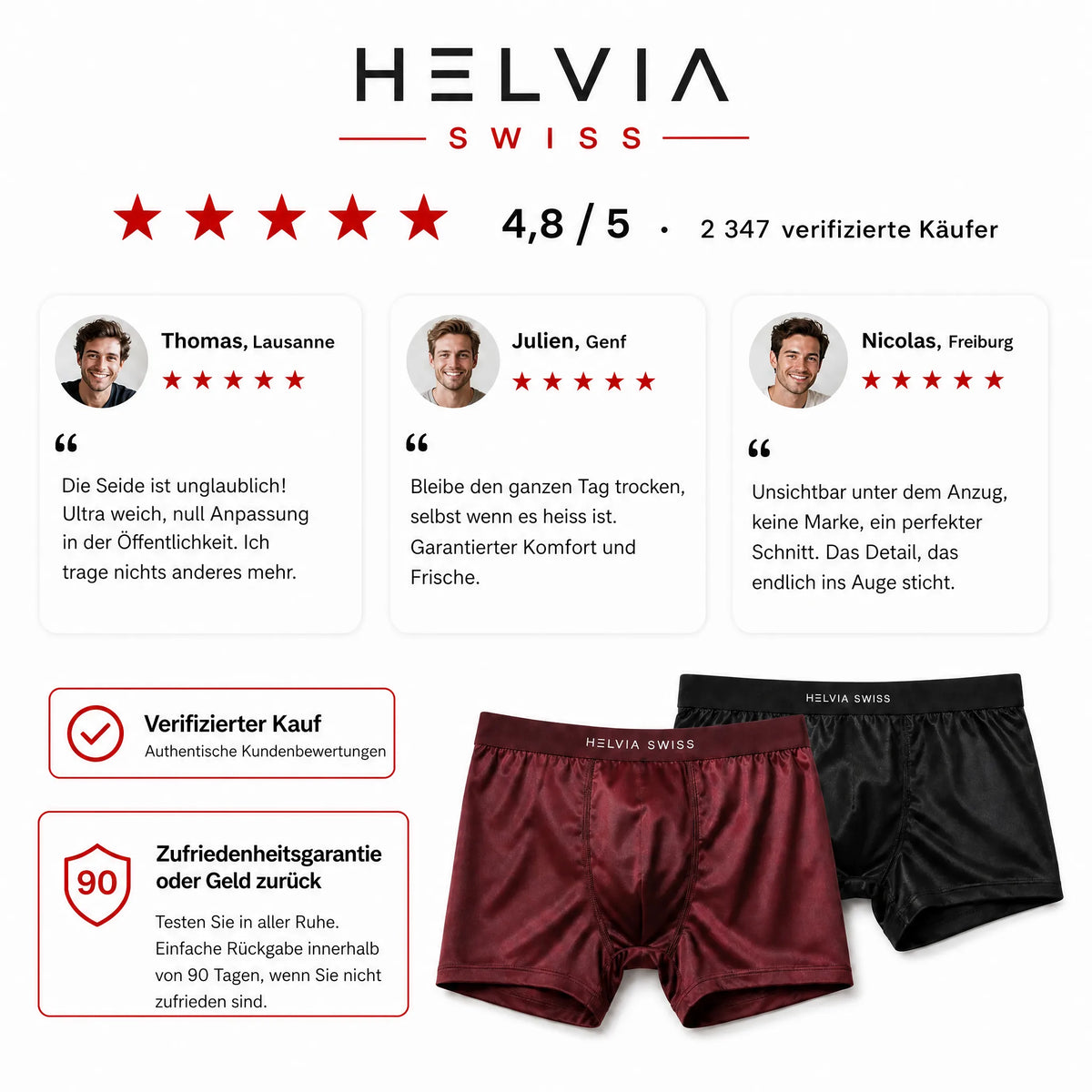 Boxer aus Premium-Seide Absoluter Komfort HELVIA SWISS