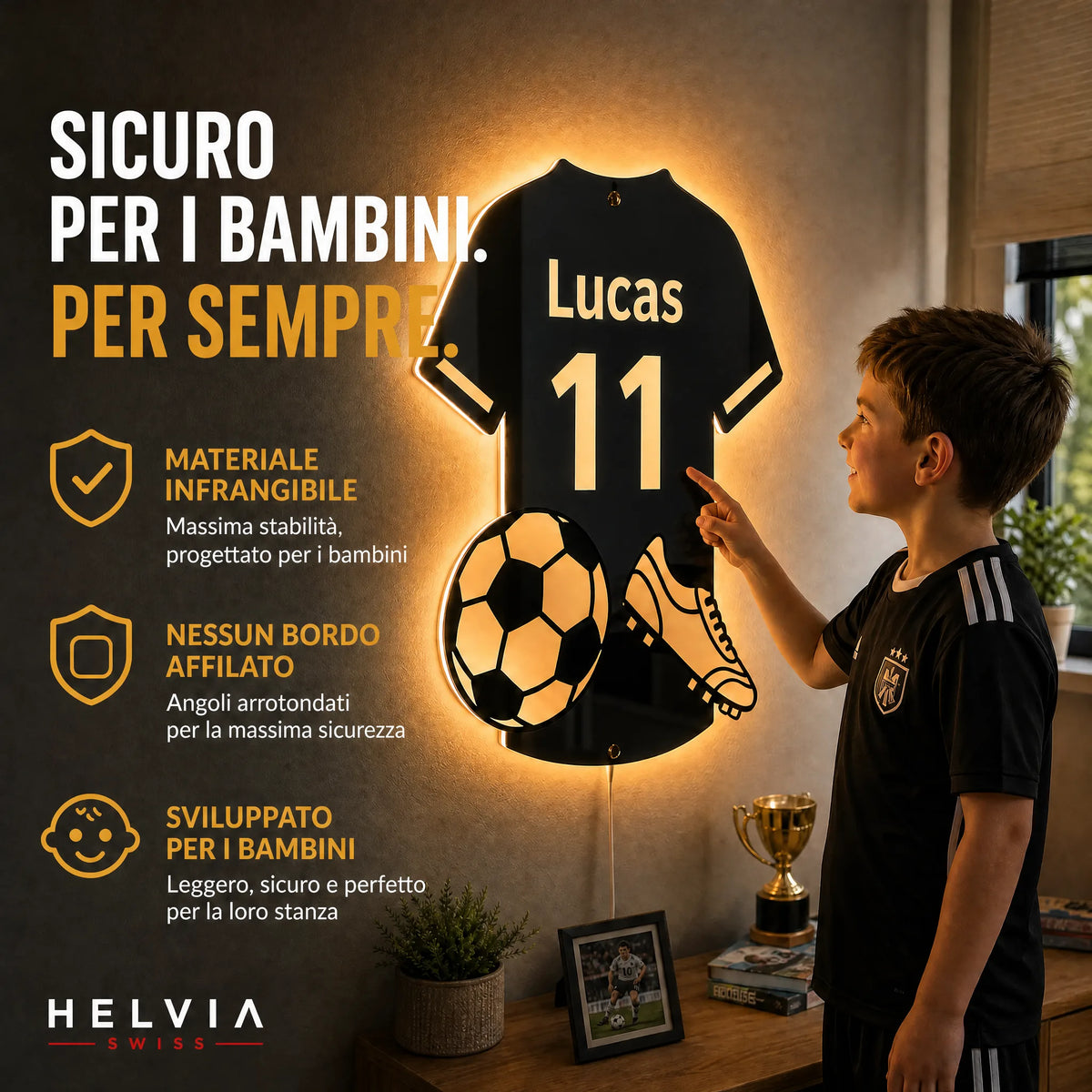 Specchio LED Calcio Personalizzato HELVIA SWISS