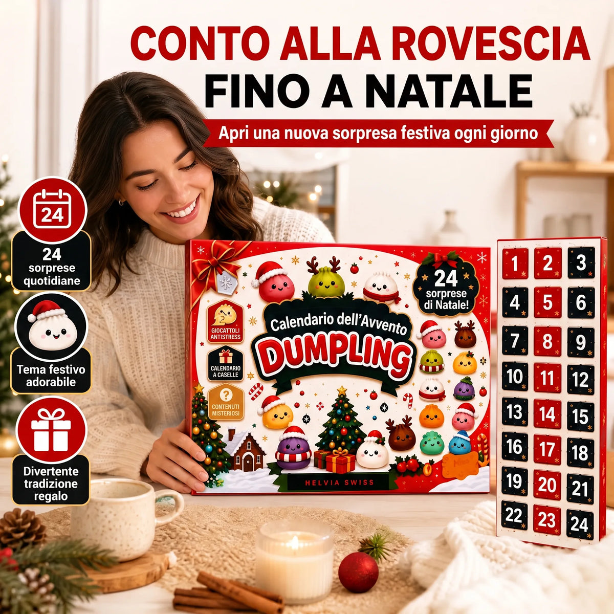 Calendario dell'Avvento Dumpling Squishy 2026 HELVIA SWISS