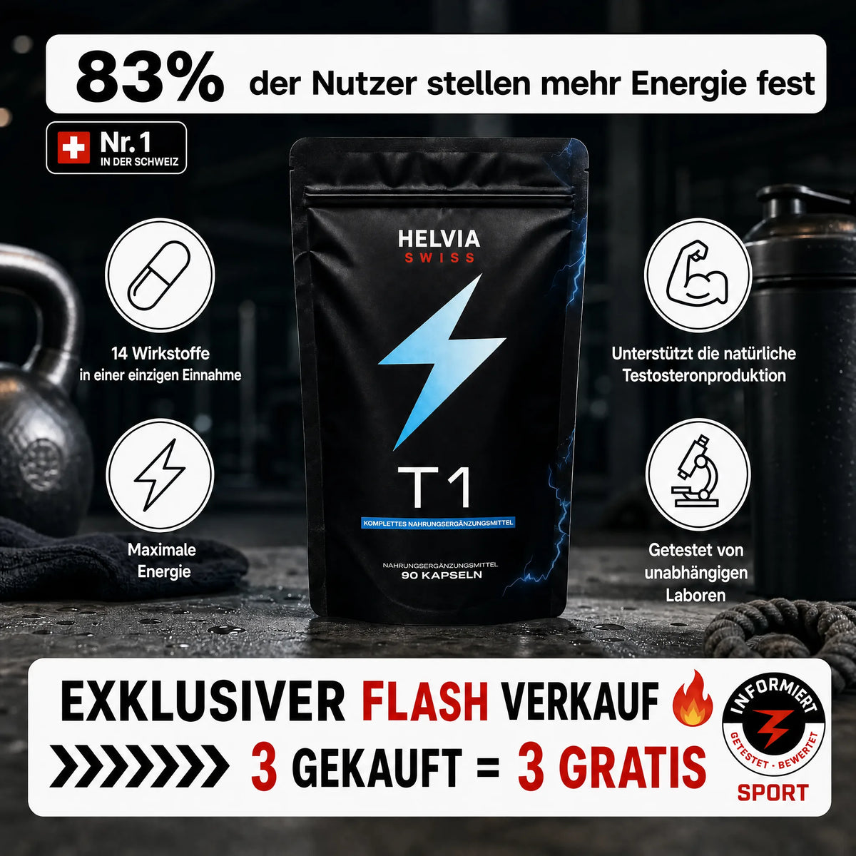 Natürlicher Testosteron-Komplex – 14 Wirkstoffe — Natürlicher Booster HELVIA SWISS