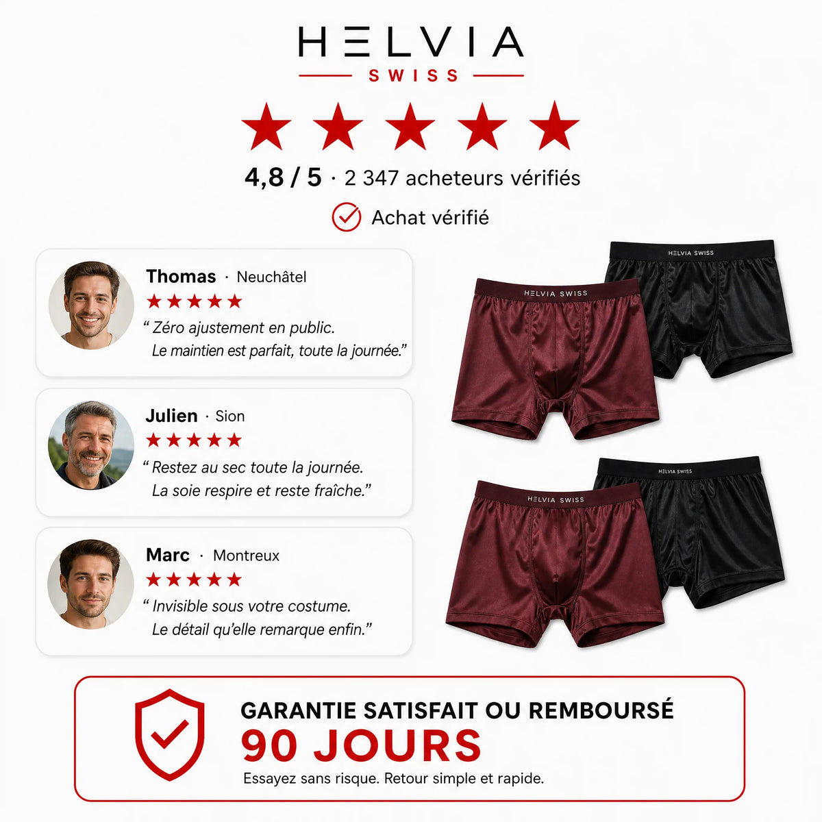 Boxer en Soie Premium Confort Absolu HELVIA SWISS