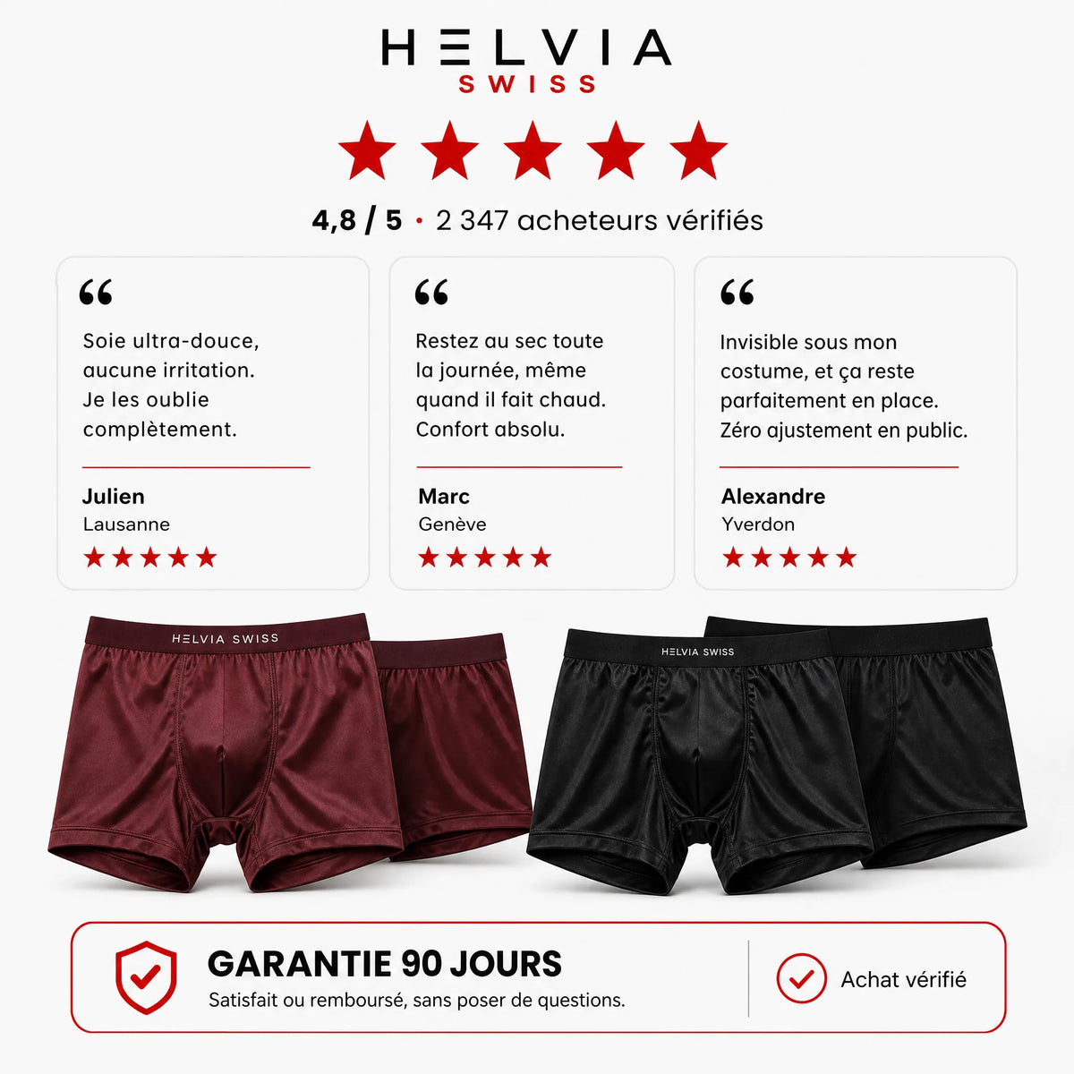 Boxer en Soie Premium Confort Absolu HELVIA SWISS